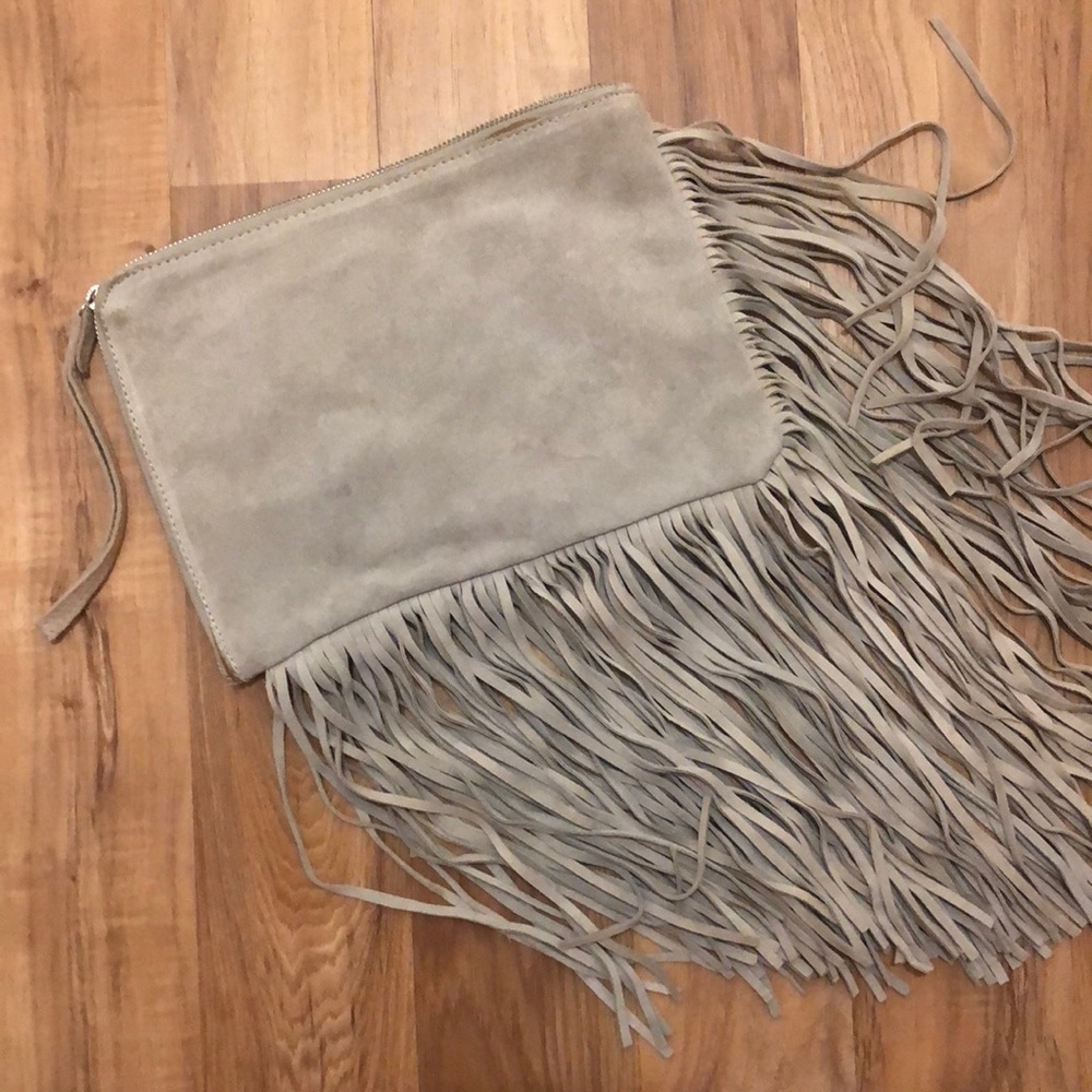 Suede fringe clutch